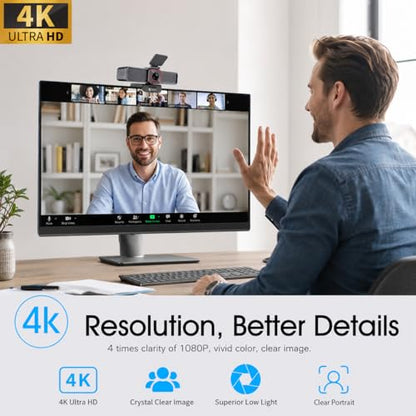 Angetube 4K Webcam with AI Tracking, 100°Wide Angle, Remote Control 4K Web Camera/10X Digital Zoom,1080P 60fps Web cam with HDR/Dual Noise Cancelling Mics for Video Calls/Meetings/Streaming/Skype/Zoom