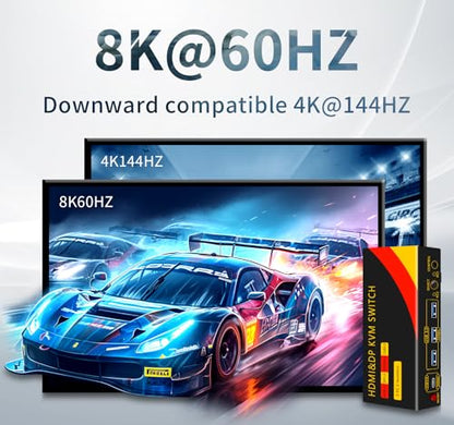 KVM Switch 2 Monitors 2 Computers with DP and HDMI | 8K@60HZ, USB3.0 with 1 USB C, DP and HDMI KVM Switches - size: 2 PC 2 Monitor-8K Red
