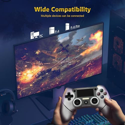Wireless Controller Compatible with PS4/Pro/Slim, Black ps4 controller with Dual Vibration, 1000mAh Battery, 6-Axis Motion Sensor, Built-in Speaker & 3.5mm Headphone Jack, Charging Cable (White) - color: White