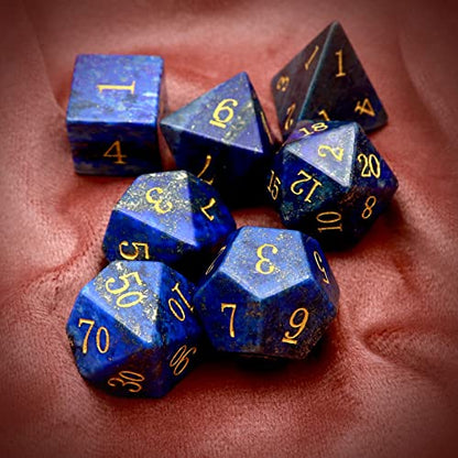 Haxtec Gemstone DND Dice Lapis Lazuli Dice Set with Dice Case Natural Gem Stone RPG Dice D&D Compatible with Dungeons and Dragons TTRPG Gift - color: Purple Gold