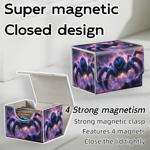 Trading Card Storage Box, Holds 100+ for MTG Cards, PU Leather with Magnetic Closure, Frost Spider with Glowing Blue Eyes Durable Deck Box for Magic the Gathering, Trading Card Games - color: Frost Spider with Glowing Blue Eyes