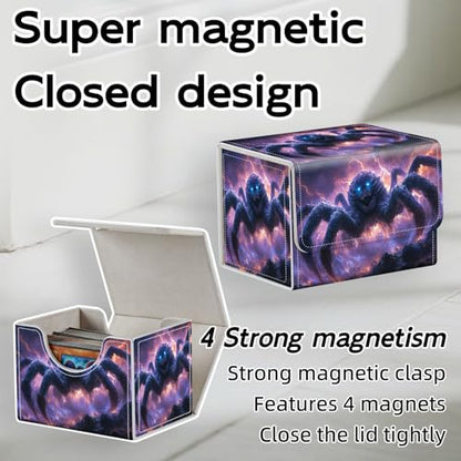 Trading Card Storage Box, Holds 100+ for MTG Cards, PU Leather with Magnetic Closure, Frost Spider with Glowing Blue Eyes Durable Deck Box for Magic the Gathering, Trading Card Games - color: Frost Spider with Glowing Blue Eyes