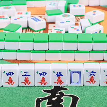 Chinese Mahjong Set, Mahjong Game Set with 146 Numbered Large Tiles (1.5", Green), Mahjong Tiles Set with Brown Carrying Case - color: Green Mahjong Set