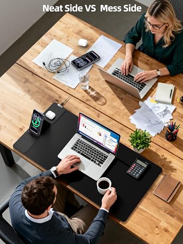 Mouse Pad with Magnetic Wireless Charging & Adjustable Phone Stand, 31.5"x15.8" Extended Desk Mat, Waterproof Ultra-Smooth Keyboard Pad, Non-Slip Base, with 20W PD Adapter, Black - color: Black-Magnetic Stand-31.5"x15.8"-Adapter