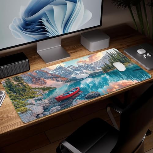 Leather Scenery Desk Pad, Colorful Art Mouse Pad Large Computer Keyboard Gaming Mousepad Waterproof Desktop Protector & Cover, Decorative PU Leather Laptop Mouse Mat Home Decor 10 x 25.6 inch C66 - color: colorful-22
