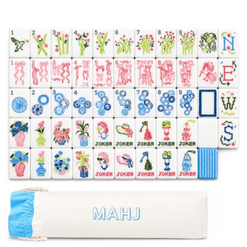 4 Layer Mahjong Tiles, 160 Pcs Premium Acrylic American Mahjong Set with Dice Bag, 13 Styles Available Clear Engraved Western Game for Adults Home Travel Parties & Social Games (05) - color: 05