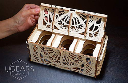 UGears 3D Puzzle for Board Games - Wooden Card Holder for 12 Sets of Playing Cards - Unique Mechanical Devices for Family Tabletop and Role-Playing Games - Wooden Construction Kits for Adults