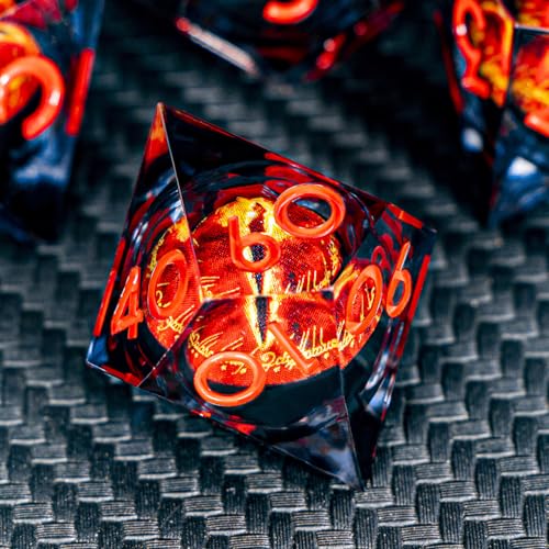 ARUOHHA DND Resin Dice Gazes Eye Dice Liquid Core Flaming RPG Sharp Edged Dice Set with Gift Box, Polyhedral D and D Dice Set Compatible with Dungeons Dragons Role Playing Game D20 D12 D10 D8 D6 - color: Sl01-black