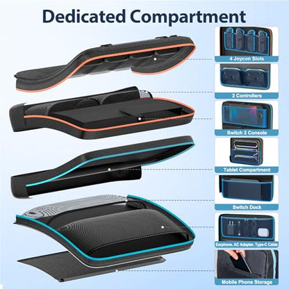 Switch 2 Bag,Switch 2 Travel Case for Nintendo 2 Console & OLED - Hard Shell Protective Storage Bag Carrying Case for Pro Controller, Dock, Joycon, Charger, Cables,14 Game Card Slots, Accessories - size: Large
