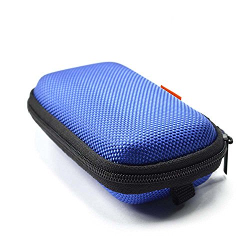 Earbud Carrying Case - Rectangle Shape Small Hard EVA Case, Mesh Inner Pocket, Durable Exterior - Lightweight Portable Universal Zipper Storage Bag for Wired Bluetooth Headset, Charger - Blue - color: Blue