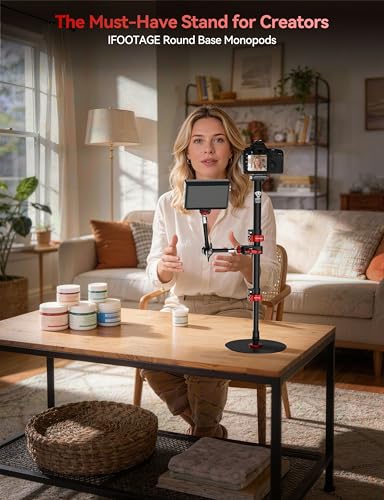 IFOOTAGE Table Top Video Kit, A200 Round Base Monopod with C Clamp and 9.5'' Magic Arm, for Live Streaming, Vlogging, Payload 10KG/22LBS