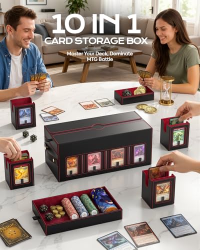 MoKo Commander Deck Box for MTG with Handle & Dice Tray, 8+2 Modular Design | 8-Deck Modular Card Case, Magnetic Holders & Dividers Included, Holds 1040+Double-Sleeved Cards, Playmat Storage, Fit TCG/EDH - color: Black Red