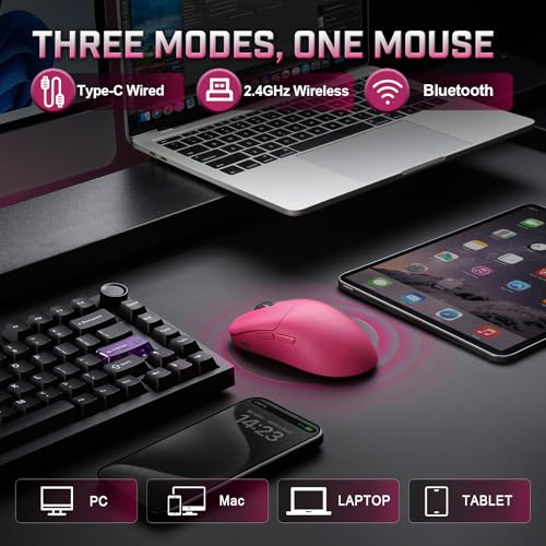 YUNZII M1 PAW3311 Sensor Wireless Gaming Mouse (Pink) | 7-Level DPI Adjustment Up to 10000 DPI, Stable 1000Hz polling rate, 60g Lightweight Design, Easy Software for Win & Mac - color: Pink