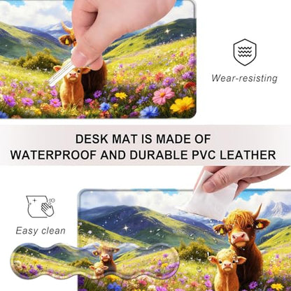 Mouse Pad,Large Desk Mat Set, 4in1 XL Mousepad + Keyboard Wrist Rest+Mouse Wrist Rest+Coaster with Ergonomic Desk Pad for Home Office Table Computer Cover -Highland Cows - color: Highland Cows