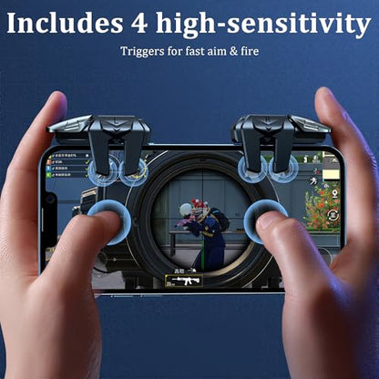 13 in 1 Mobile Game Controller Combo – 4 Responsive Shooting Triggers with Phone Grip for PUBG, COD, Knives Out & Battle Royale Games