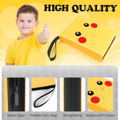 4 Pockets Trading Card Binder, 400 Card Holders with 50 Removable Sleeves, Portable Card Binder Album with zipper, Card holder Book for Game, Sport Collection (Bright yellow) - color: Bright yellow