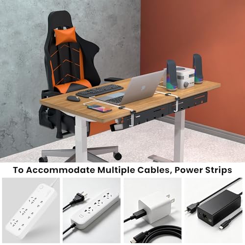 UNITEDPOWER Cable Management Tray, 2-Pack Metal Power Strip Holder for Under Desk Wire Cord Organizer, Office/Home，Black