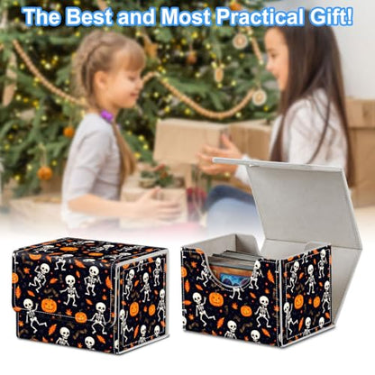 Skeletons and Pumpkins Deck Box for MTG Commander | Holds 100+ Double-Sleeved Cards | Strong Magnetic TCG Card Case for Collectible Games - color: Skeletons and Pumpkins