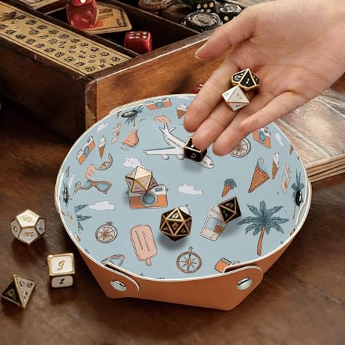 2Pcs PU Dice Holder Folding for RPG DND Table Games, Dice Trays Storage Box Portable Folding Rolling Dice Tray, Travel Themed Design - color: Multi 15
