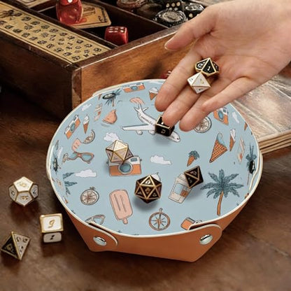 2Pcs PU Dice Holder Folding for RPG DND Table Games, Dice Trays Storage Box Portable Folding Rolling Dice Tray, Travel Themed Design - color: Multi 15