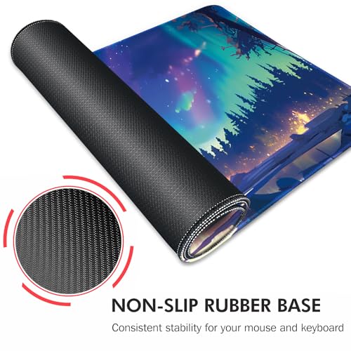 Galdas Mouse Pad for Gaming,Aurora Background Pattern XXL XL Large Mouse Mat Long Extended Mousepad Desk Mat Non-Slip Rubber Mice Pads Stitched Edges Thin (31.5 x 11.8 x 0.12 Inches) - color: Aurora