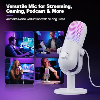 USB Microphone for PC Gaming: Condenser Microphone RGB for Gamer with Stand Mic - Recording Mic for Computer&Laptop with Qiuck Mute - Desk Podcast Mic for Podcast & Singing & Streaming & Youtube White - style: White