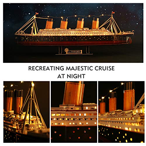 CubicFun Titanic 3D Model Ship Puzzle with LED Lights, 266 Pieces, 88 cm | 3D Puzzle for Adults LED 34.6 inch Titanic Model with 266 Pieces for Collectors, Home Decor Office Displays Shelf Displays - style: Realistic