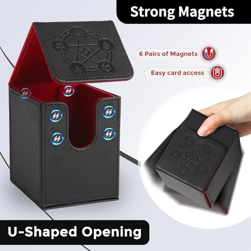 Card Deck Box with 2 Dividers, MTG Commander Deck Box Holds 100+ Double-Sleeved Cards, Leather Magnetic Deck Case Compatible with Magic TCG CCG Cards, Black - color: 2. Black 02, size: 100 Double-sleeved Cards Vertical