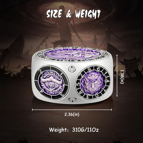 DNDND Unique Spinner DND Dice, 8-in-1 Hexagonal Metal DND Dice with Dual D20 Monster Themed Dice Set for DND Dungeons and Dragons, Dungeon Masters with Collectible Gift Tin (Silver with Purple) - color: Silver Purple