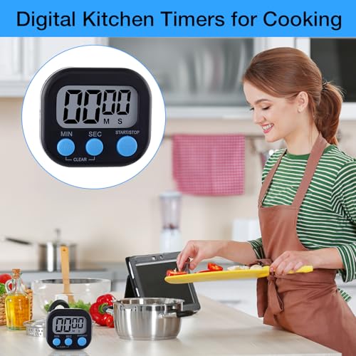 Leumoi 24 Pack Multi-Function Digital Timers with Magnetic Back, Large LCD Display, Loud Alarm, Count up & Countdown, Memory Function for Cooking, Classroom, Study, Exercise & Work(Black and Blue) - color: Black and Blue
