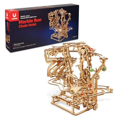 UGEARS Marble Run Chain Hoist 3D Wooden Puzzles for Adults - Wooden Model Kits for Adult Models for Adults to Build Mechanical Engineering Kit Brain Teaser, Hobby Set - color: Marble Run Chain Hoist