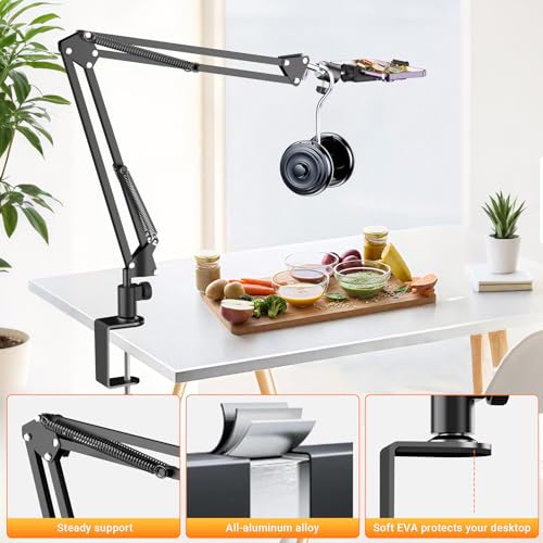 Tall Overhead Camera Mount, High Desk Phone Tripod Mount for Video Recording, Content Creator Essential Compatible with iPhone Compact Cam for Live/YouTube/TikTok