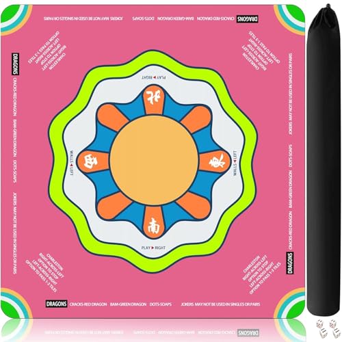 Mahjong Mat with Rule, 31.5x31.5Inch American Mahjongg Table Mat (Pink) | Anti-Wrinkle&Foldable Neoprene Mahjongg Travel Mat for Table with Learning Rule, Anti-Slip Noise Reduction Includes Carry Bag - color: Pink-