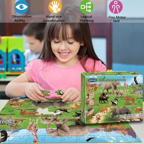 Puzzles for Kids Ages 6-8 Year Old, 100 Piece Grassland Animals Jigsaw Puzzle for Toddler Children Learning Educational Puzzles Toys for Boys and Girls - Every Piece is Unique - color: Grassland Animals