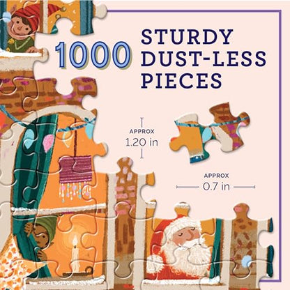 eeBoo A Happy Holiday 1000 Piece Square Jigsaw Puzzle, 23" x 23" | Double coated, sturdy & dust free pieces with a satisfying snap. Includes full color reference insert. Vibrant, original art - style: A Happy Holiday