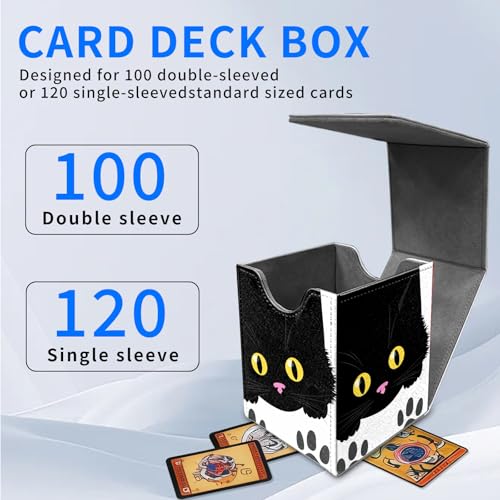 for MTG Deck Box, Commander Deck Case Fits 100 Double Sleeved Cards, PU Leather Storage Box, Compatible with Magic/TCG/PTCG/EDH/Sport Cards,Cartoon black cats - color: Cartoon black cats