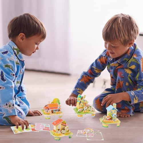 LOAVER 12 Pack 3D House Building Puzzles Kit for Kids,3D DIY Jigsaw Cartoon Paper Puzzles Toy Set for Children Gifts Hand-on Crafts School Prizes