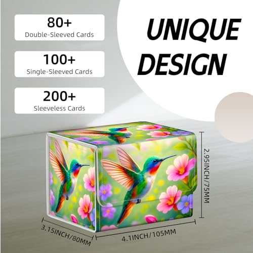 Trading Card Storage Box, Premium PU Leather with Magnetic Closure, Holds 100+ for MTG Cards, Hummingbird Among Flowers Durable Deck Box for Magic the Gathering, Trading Card Games - color: Hummingbird Among Flowers