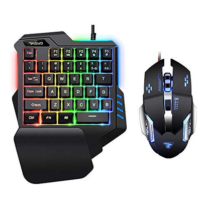 7KEYS One-Handed Gaming Keyboard RGB Backlit, 35 Keys Ergonomic Mini Keyboard with Wrist Rest, Half Keyboard for PC Gaming (Keypad Set B)