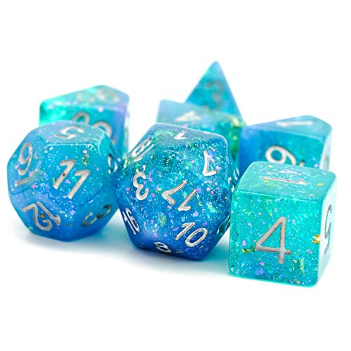 Blue DND Dice Set Glitter Polyhedral Dice Set D&D for Tabletop Games | Leather Storage Bag, DM Gift, for Dungeons and Dragons Role Playing Games - color: Glitter Blue/Green