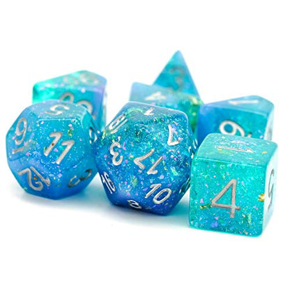 Blue DND Dice Set Glitter Polyhedral Dice Set D&D for Tabletop Games | Leather Storage Bag, DM Gift, for Dungeons and Dragons Role Playing Games - color: Glitter Blue/Green
