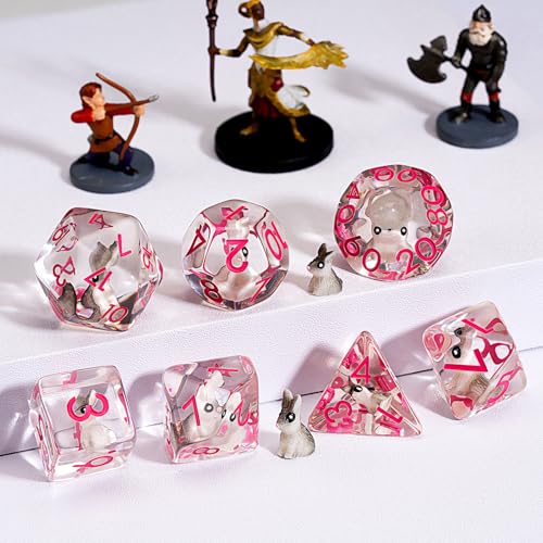 Bunny DND Animal Resin D&D Dice Set, 7pcs Polyhedral Dice (D4, D6, D8, D10, D12, D20, D%) for Dungeons and Dragons, RPG, MTG, Role Playing Games - color: Bunny