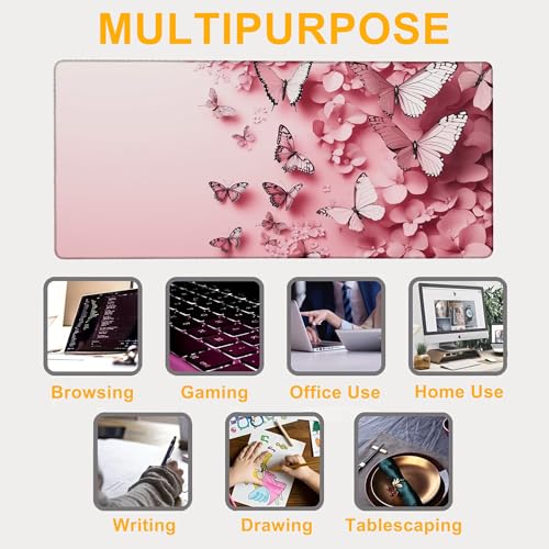 Mouse Pad for Gaming Pink Butterfly and Flower Big Gaming Mousepad Large Extended Mouse Mat Non-Slip Rubber Base Desk Pad with Stitched Edges for Office Gamer Home 35.4"X 15.7" - color: Geometric Neon Lights