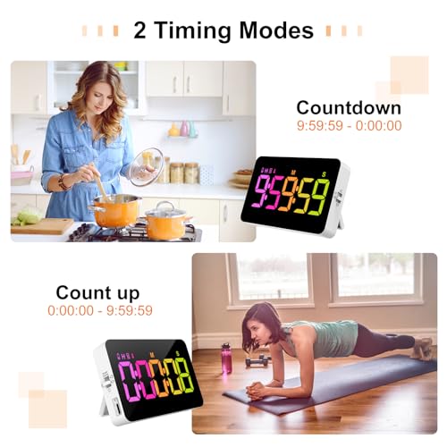 PERSUPER Kitchen Digital Timer, Count Down Up, Rechargeable, Vibration Mode | Adjustable Volume and Brightness LED Display, Time Management Cook, Desk, Kids Adults Study Teaching, Kitchen Gadgets RGB ﻿ - color: .Rgb