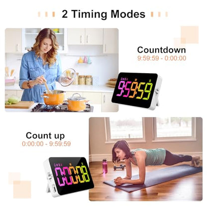 PERSUPER Kitchen Digital Timer, Count Down Up, Rechargeable, Vibration Mode | Adjustable Volume and Brightness LED Display, Time Management Cook, Desk, Kids Adults Study Teaching, Kitchen Gadgets RGB ﻿ - color: .Rgb