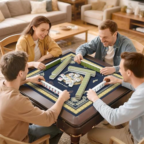 Mahjong Mat with Black Carrying Bag, 31.5"x31.5" Anti-Slip Noise Reduction Gaming Mat for Mahjong, Poker, Board Games, 3 Dice & Black Storage Bag - color: Navy Blue