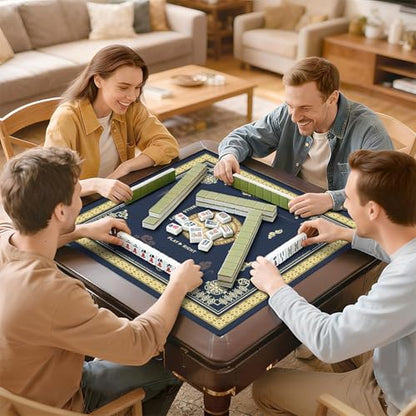 Mahjong Mat with Black Carrying Bag, 31.5"x31.5" Anti-Slip Noise Reduction Gaming Mat for Mahjong, Poker, Board Games, 3 Dice & Black Storage Bag - color: Navy Blue