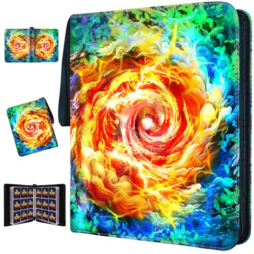 Trading Card Binder for TCG Cards, 9-Pocket Portable Card Collector Ablum Holder Book Fits 900 Cards with 50 Removable Sleeve, Waterproof BKM Card Binder Display Storage Carrying Cases for TCG-Storm - color: Orange-900 cards