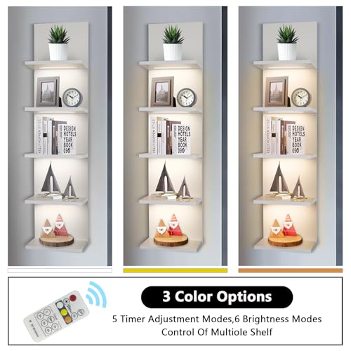5 Tier Wall Shelf Unit, White | White shelves ,Lack Shelf, Wall Shelves for Bedroom，office ,Bathroom, Vanity Shelves With LED Light - color: White