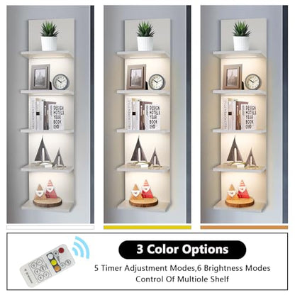 5 Tier Wall Shelf Unit, White | White shelves ,Lack Shelf, Wall Shelves for Bedroom，office ,Bathroom, Vanity Shelves With LED Light - color: White